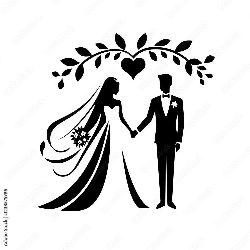 Elegant Black and White Wedding Couple Silhouette: A Romantic Symbol of Love and Commitment Elegant Black and White Wedding Couple Silhouette: A Romantic Symbol of Love and Commitment