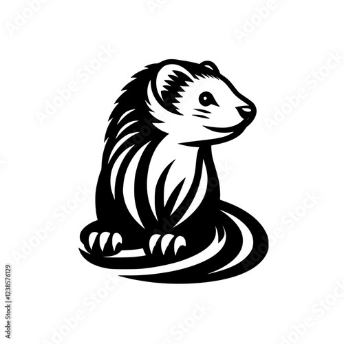 Elegant Stoat Illustration: Black and White Vector Graphic of a Mustela Ermine