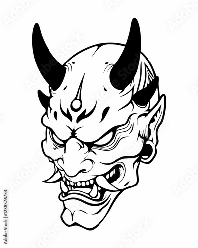 Sinister Demon Face with Horns, Sharp Teeth, and Aggressive Expression
