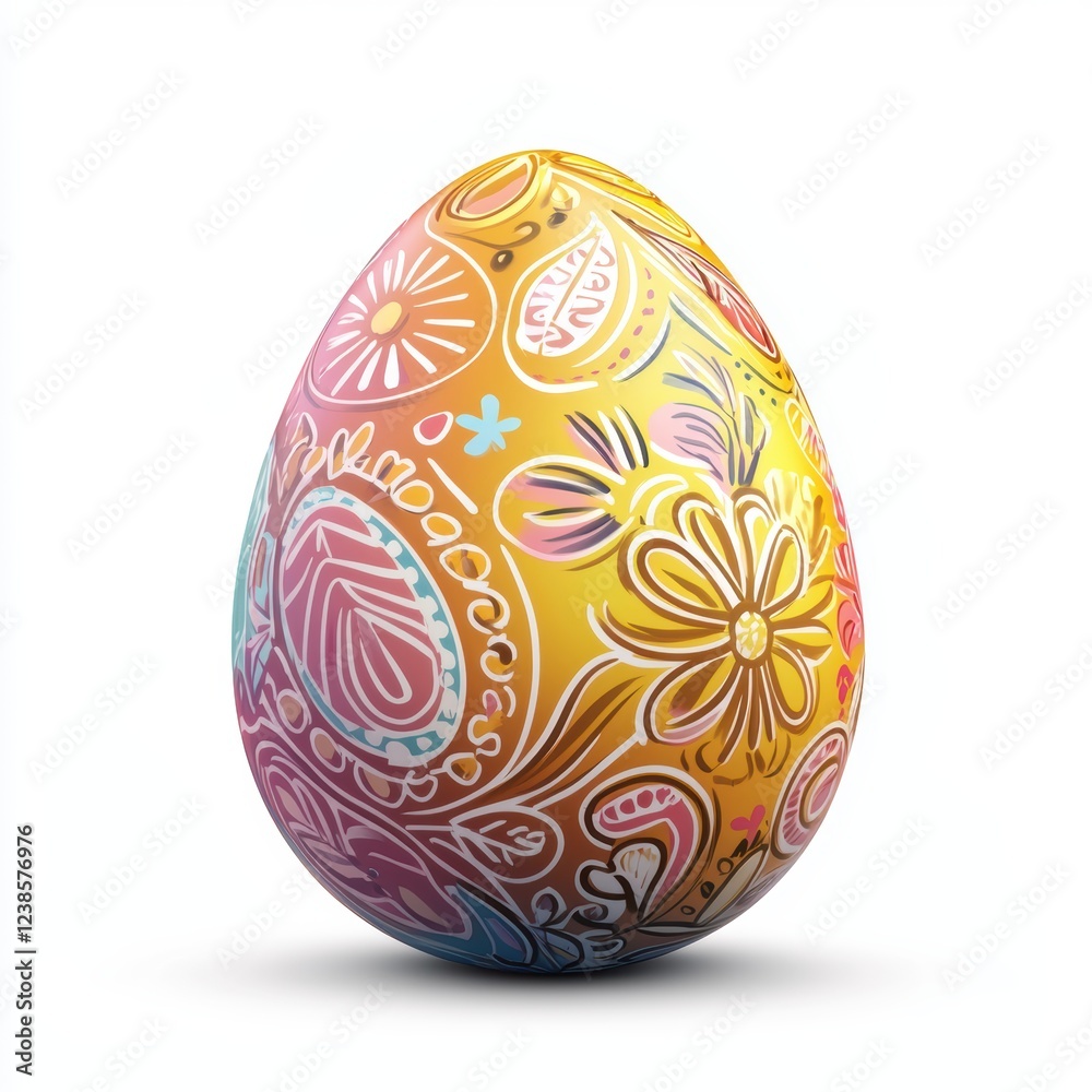 Colorful Easter egg with intricate patterns, isolated on white background Colorful Easter egg with intricate patterns, isolated on white background