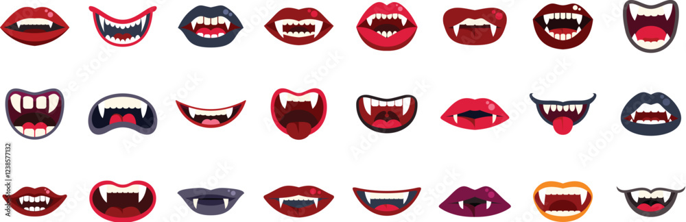 Spooky vampire lips showing fangs, creating a chilling atmosphere perfect for halloween party decorations or themed projects Spooky vampire lips showing fangs, creating a chilling atmosphere perfect for halloween party decorations or themed projects