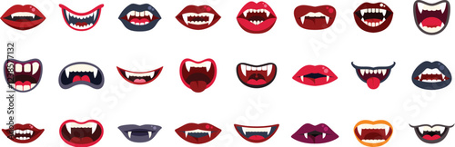 Spooky vampire lips showing fangs, creating a chilling atmosphere perfect for halloween party decorations or themed projects