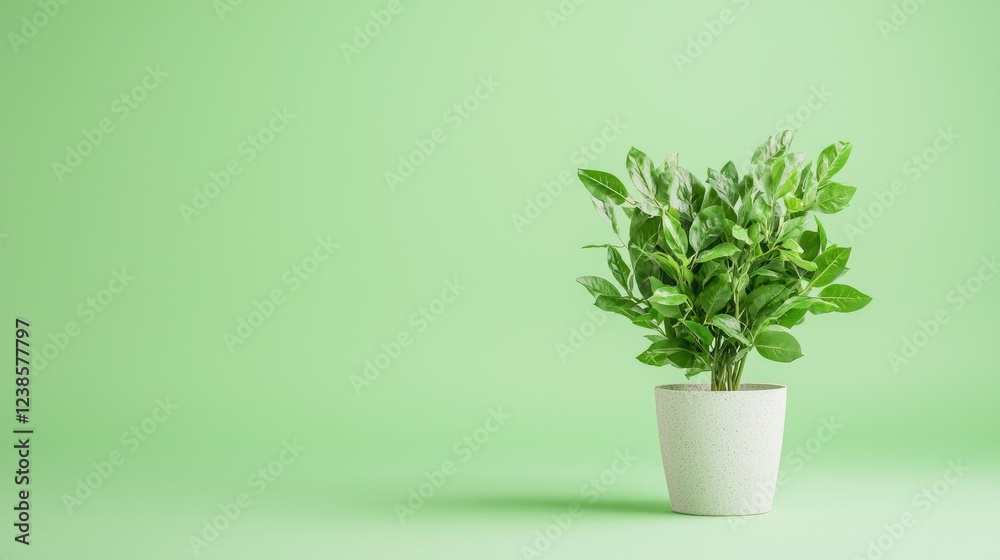 Obraz premium Green plant in pot on green background; nature, growth