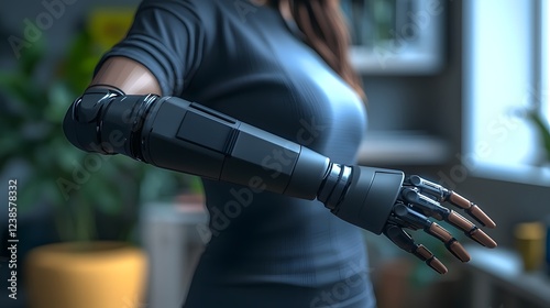 Prosthesis Limbs Devices, Sleek Bionic Arm for Everyday Use with Ergonomic Design and Neutral Background photo