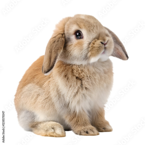 Adorable fluffy brown lop eared rabbit sitting isolated on pet fur cute on transparent background