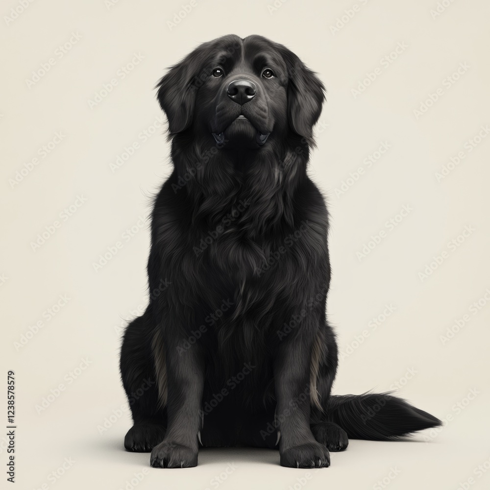 3D Newfoundland Dog Sitting with Large Paws in a Neutral Setting 3D Newfoundland Dog Sitting with Large Paws in a Neutral Setting