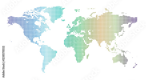 Dotted world map in multiple colors on a white background. Vector illustration.