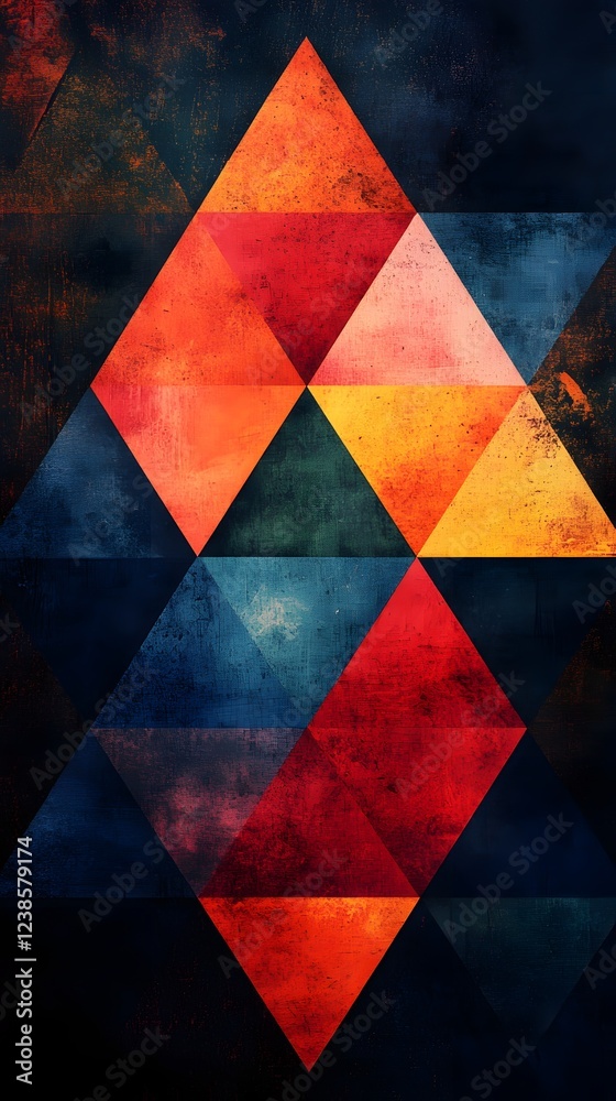 Fototapeta premium Geometric abstract art with textured triangles in vibrant colors.