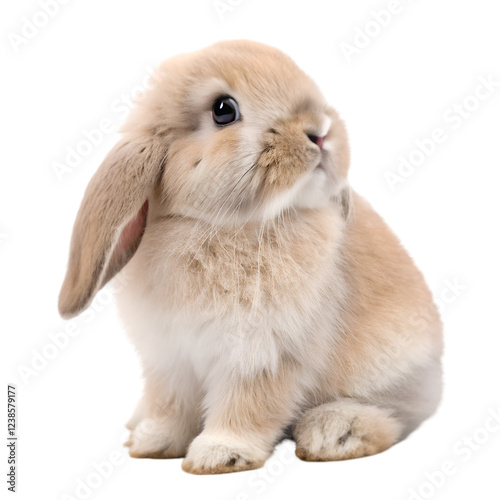 Adorable fluffy lop eared bunny rabbit sitting isolated on pet fur cute on transparent background