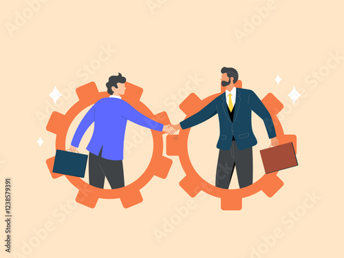 Teamwork to exchange business innovations or collaboration between organizations