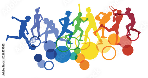 Collection of pink sports silhouettes for sports associations. Vector illustration.