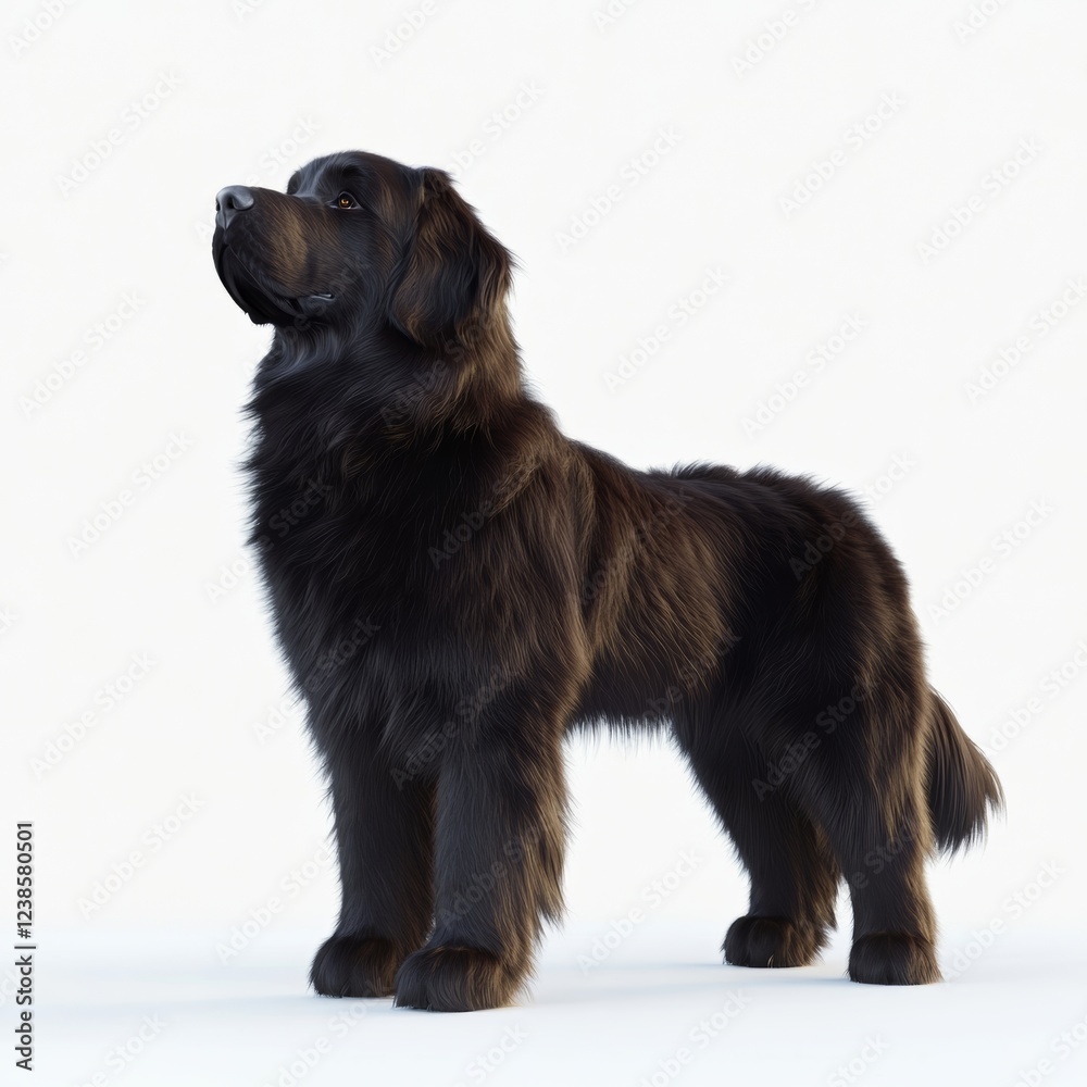 Alert Newfoundland Dog in 3D Pose on White Background Alert Newfoundland Dog in 3D Pose on White Background