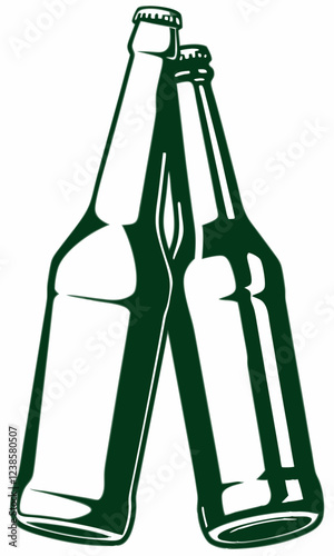 Two Green Beer Bottles Clinking Together in Celebration or Cheers