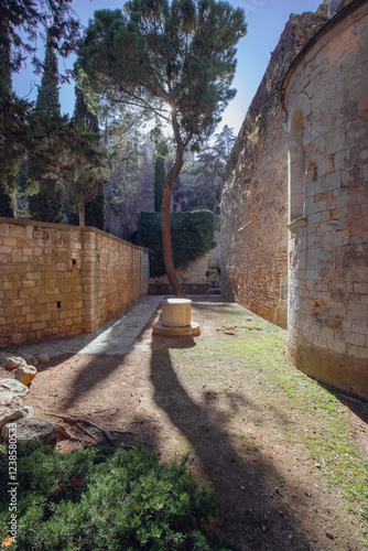 path in the garden in Girona, Medieval city, Spain