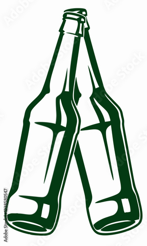 Two Green Beer Bottles Clinking Together in Celebration or Cheers