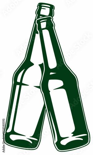 Two Green Beer Bottles Clinking Together in Celebration or Cheers