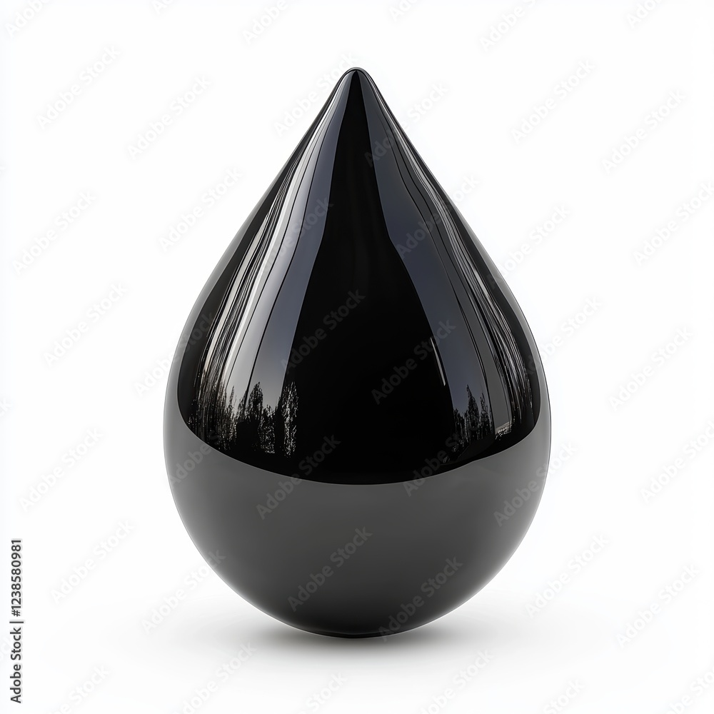 Black Crude Oil Droplet, Thick and Glossy, Reflecting Light, Isolated on White Background Black Crude Oil Droplet, Thick and Glossy, Reflecting Light, Isolated on White Background
