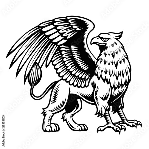 Detailed Griffin Illustration with Majestic Wings, Sharp Talons, and Noble Stance