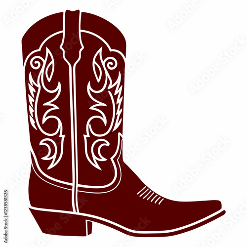 Elegant Cowboy Boot with Decorative Flame Stitching and Sturdy Heel Design