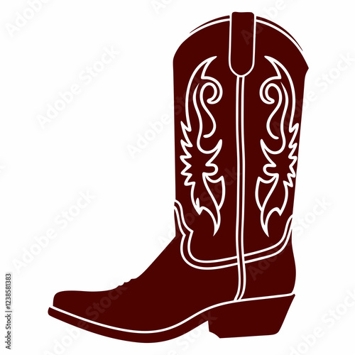 Elegant Cowboy Boot with Decorative Flame Stitching and Sturdy Heel Design