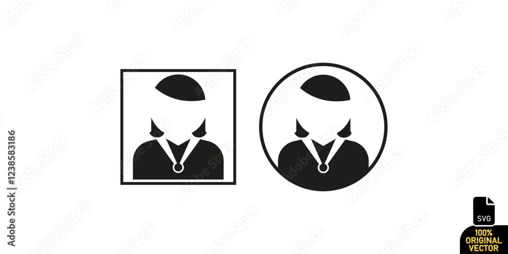 Female Avatar Icons with Medal in Square and Circle Female Avatar Icons with Medal in Square and Circle