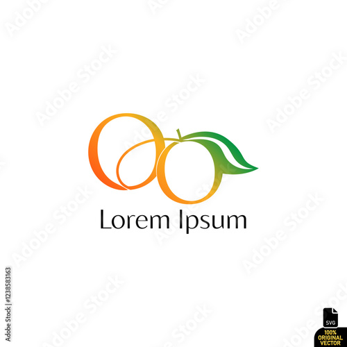 Elegant Fruit-Inspired Orange Logo with Gradient Orange and Green Leaves