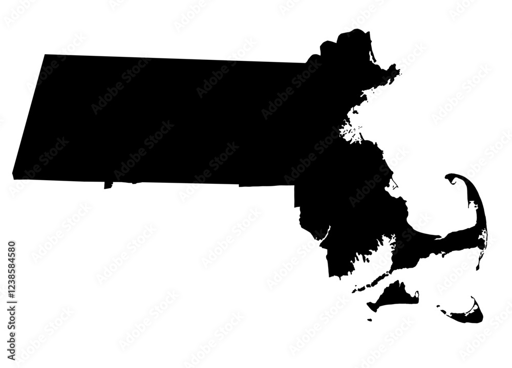 Vector illustration of Massachusetts state in USA, black and white
