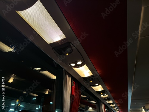 Obraz na płótnie Interior of luxury bus, ceiling with lights on w salonie
