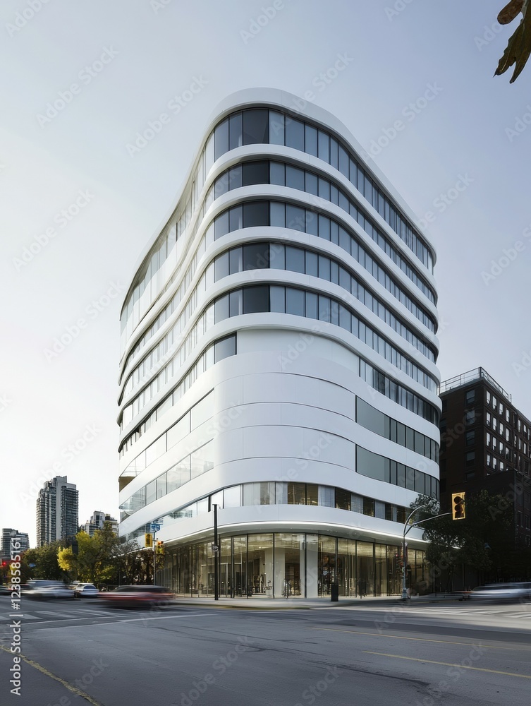Obraz premium futuristic corner building located at an intersection
