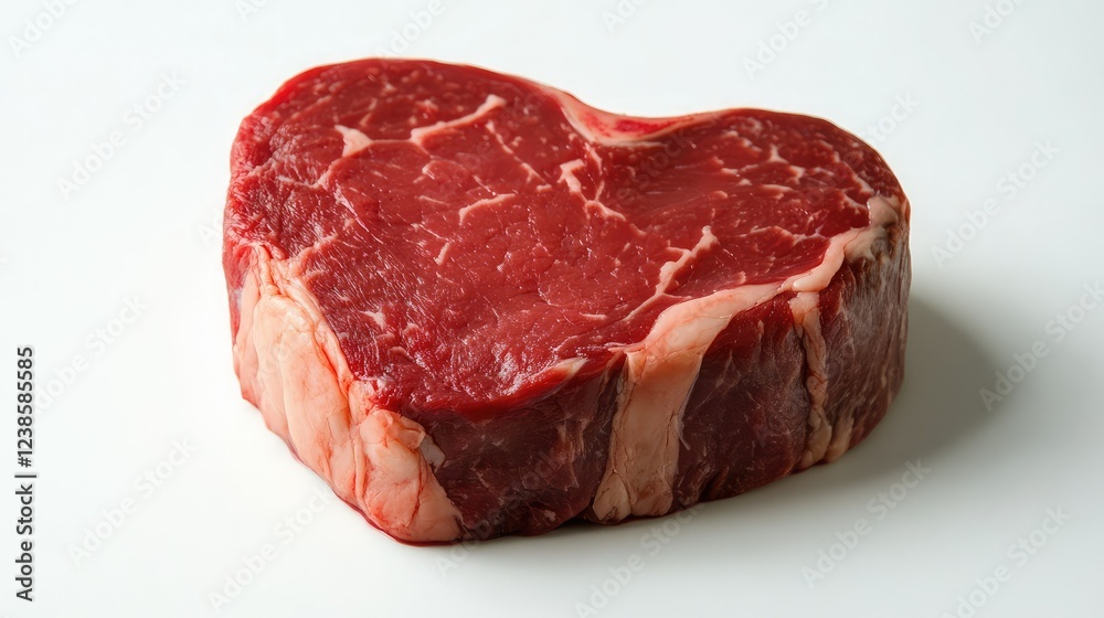 Heart-Shaped Cut of Raw Red Meat Isolated on White Background Perfect for Valentine's Day Culinary Concepts and Romantic Dinner Settings with a Focus on Love and Food Heart-Shaped Cut of Raw Red Meat Isolated on White Background Perfect for Valentine's Day Culinary Concepts and Romantic Dinner Settings with a Focus on Love and Food