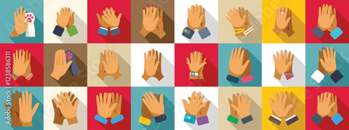 Giving high five icons set. Diverse hands clapping, symbolizing applause, agreement, congratulations, and appreciation