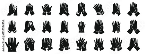 Giving high five icons set. Set of black silhouette hands clapping ovation, giving applause, congratulating performing artists, cheering, showing respect and appreciation