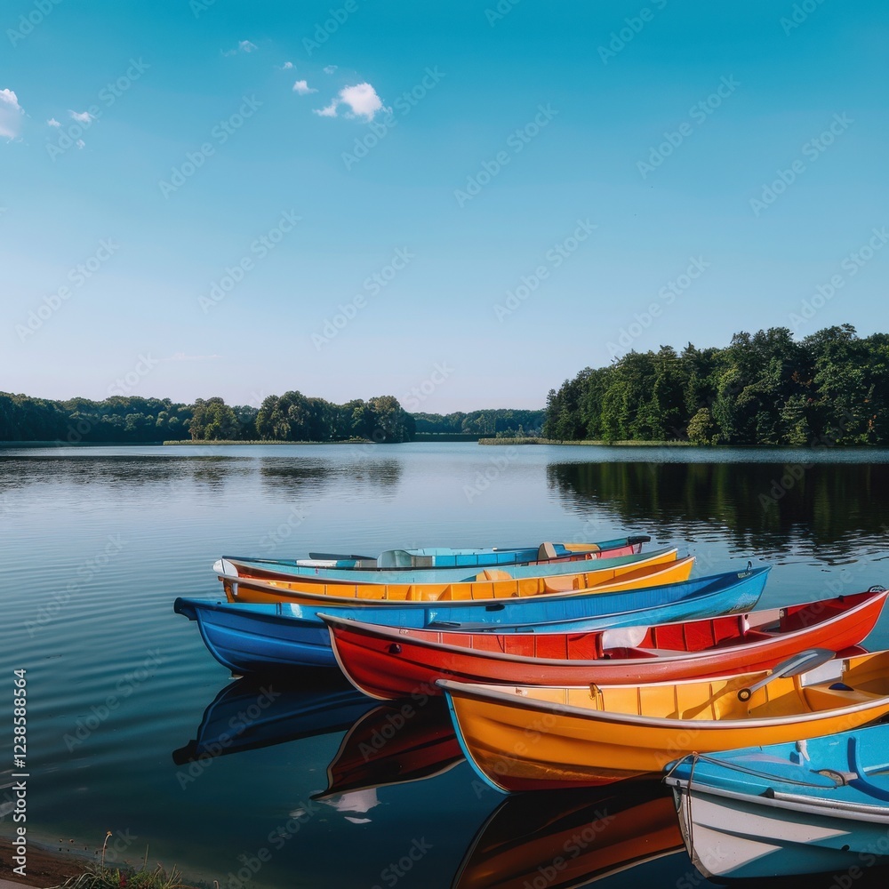 Colorful Paddle Boats Docked Calmly Colorful Paddle Boats Docked Calmly