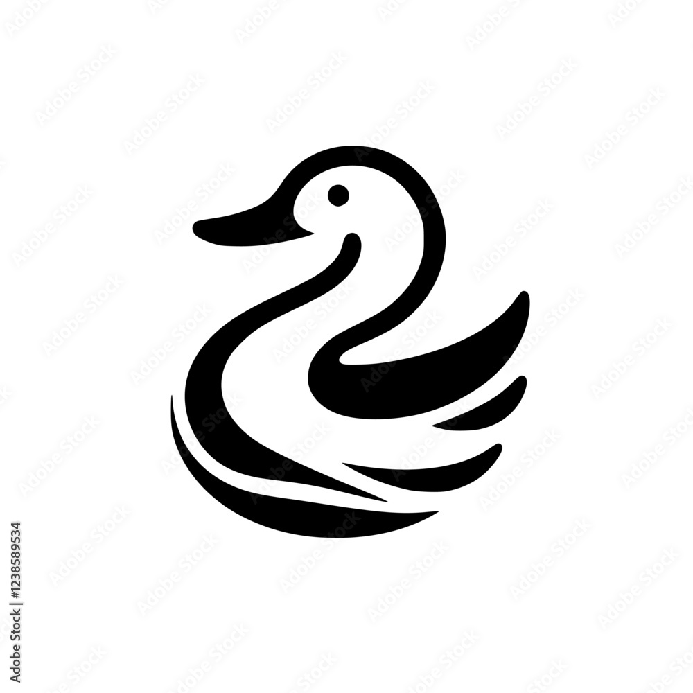 Obraz premium Elegant Minimalist Duck Logo Design: Black and White Vector Icon of a Swimming Bird. Perfect for Branding and Nature-Related Projects.