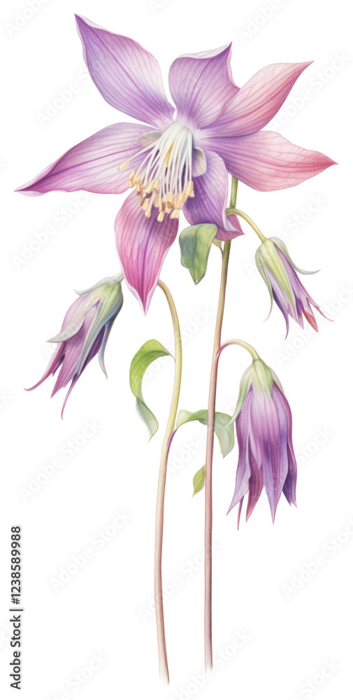 Fototapeta premium PNG Illustration watercolor aquilegia botanical.