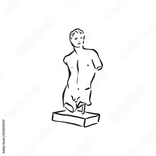 A simple sketch of a bust on a plinth. Roman or Greek origin, hand carved out of stone. Drawn by hand and saved as vector. 