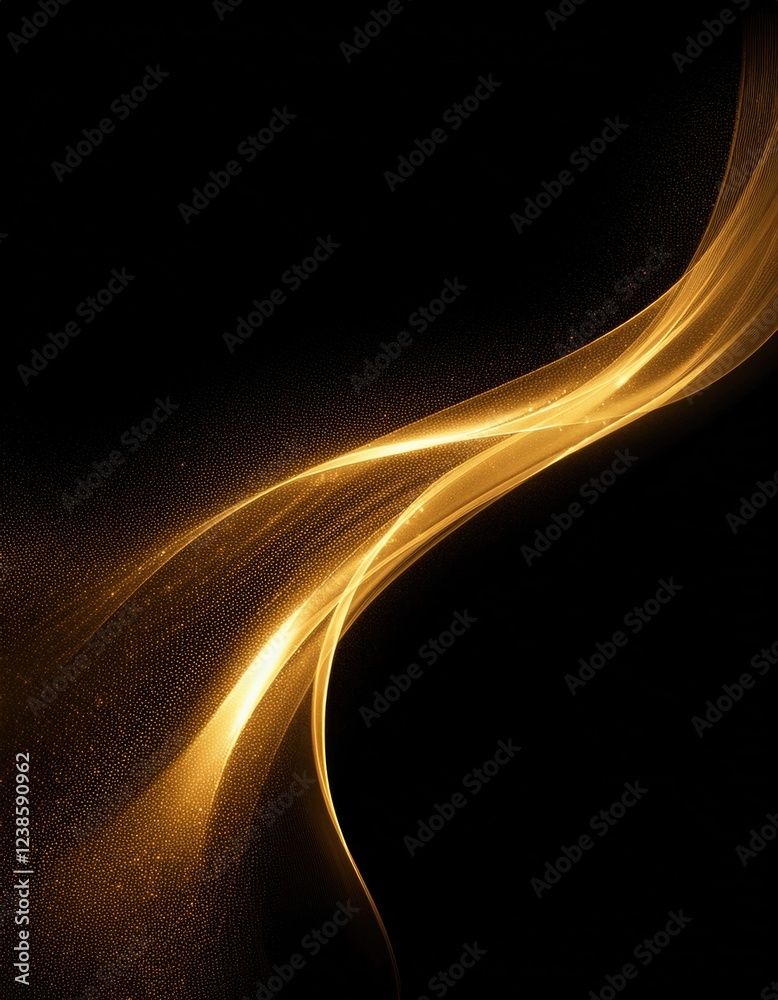 Abstract golden wave with glittering light effects flows on a black background Abstract golden wave with glittering light effects flows on a black background