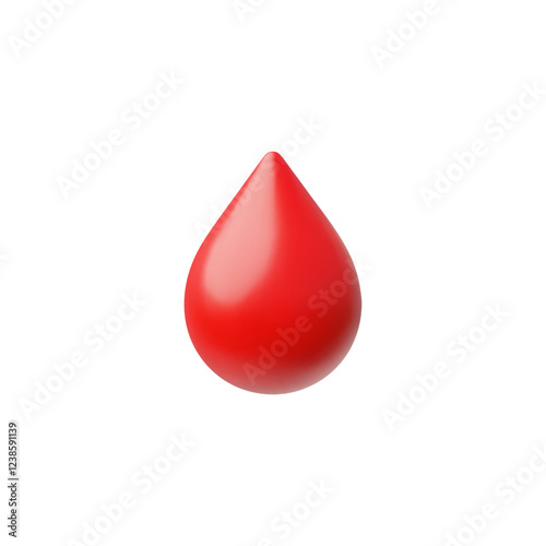 Blood red drop 3D plastic style vector icon, medical diagnostic healthcare or donation concept, blood plasma cell sample