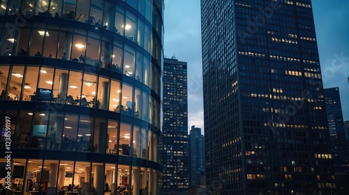 Wallpaper Mural Modern Office Buildings Illuminated at Twilight in a Dynamic Urban Scene Torontodigital.ca
