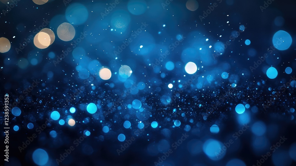 Abstract Blue Bokeh Background with Glowing Particles in a Dreamy Environment, Perfect for Use in Creative Design, Technology, or Celebration Themes Abstract Blue Bokeh Background with Glowing Particles in a Dreamy Environment, Perfect for Use in Creative Design, Technology, or Celebration Themes