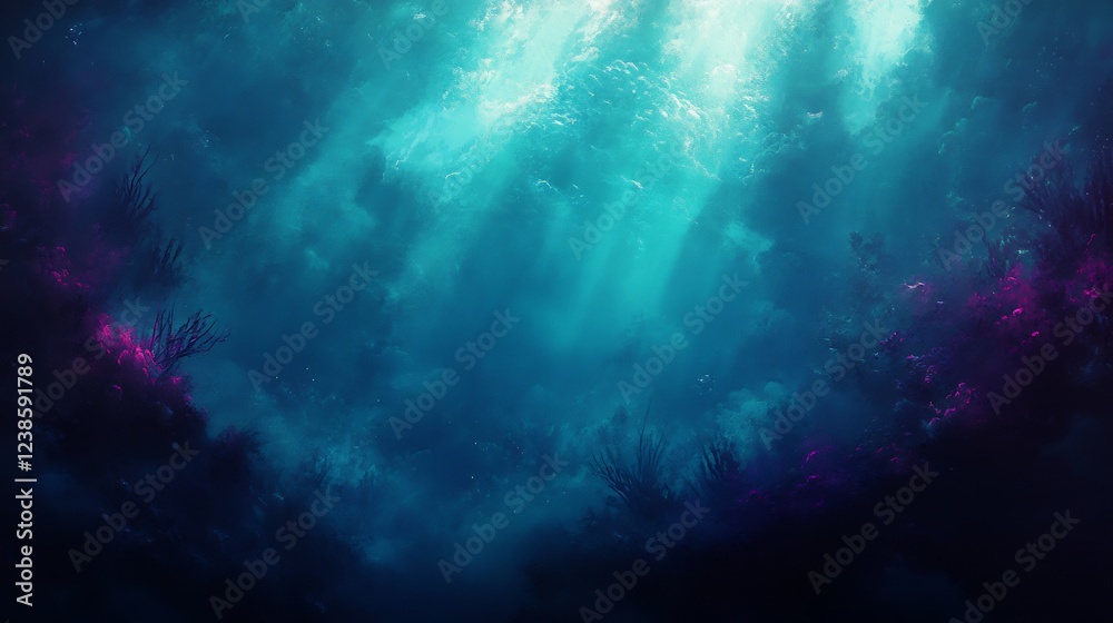 Fototapeta premium Mysterious Deep Ocean Scene Vibrant Teal and Purple Hues. AI Generated