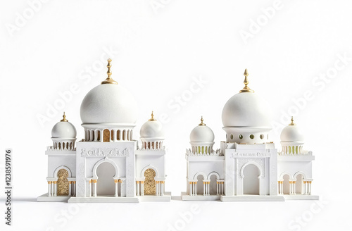 Wallpaper Mural Intricate white architectural models with golden accents representing historical structures Torontodigital.ca