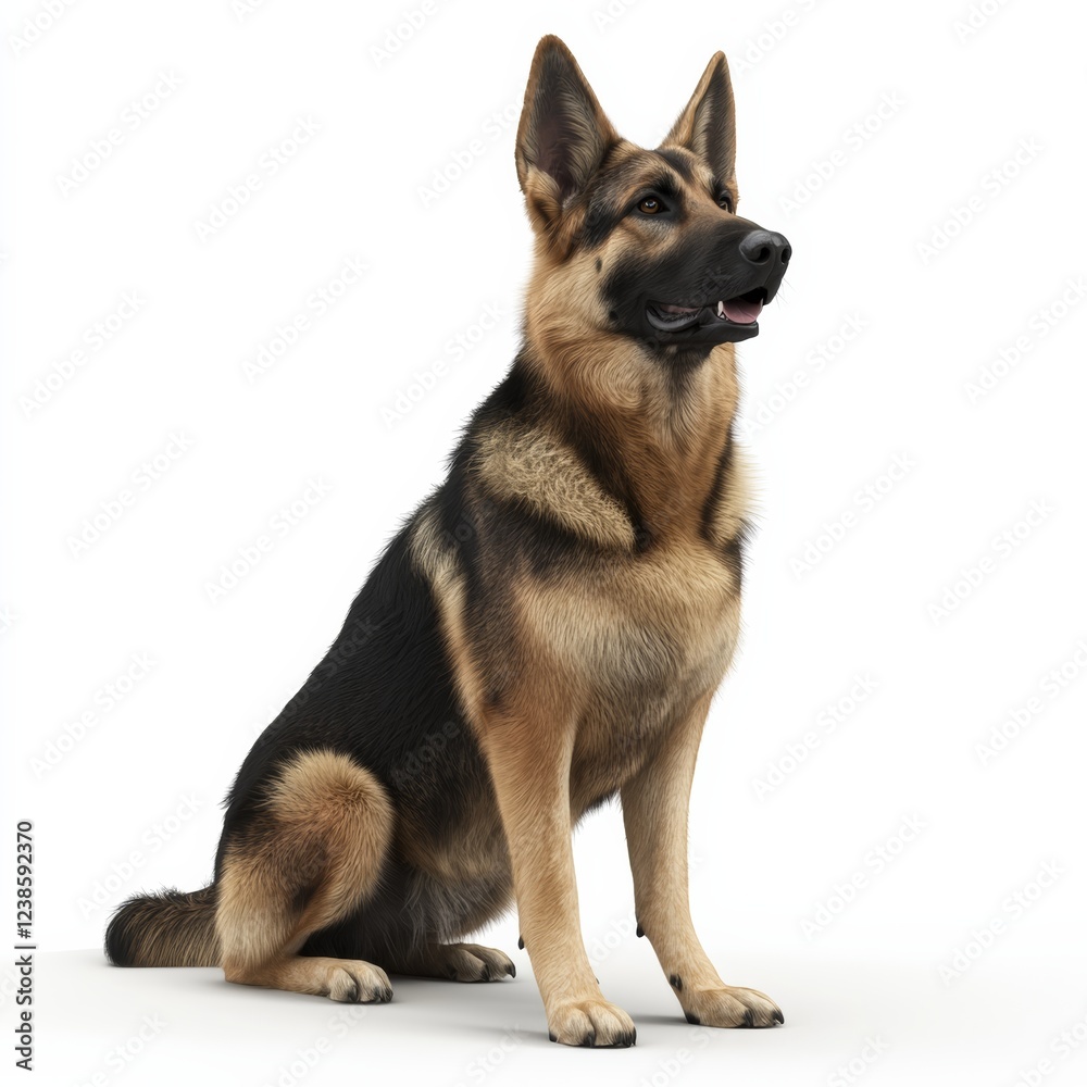 3D Rendered German Shepherd Sitting Attentively in Realistic Style 3D Rendered German Shepherd Sitting Attentively in Realistic Style