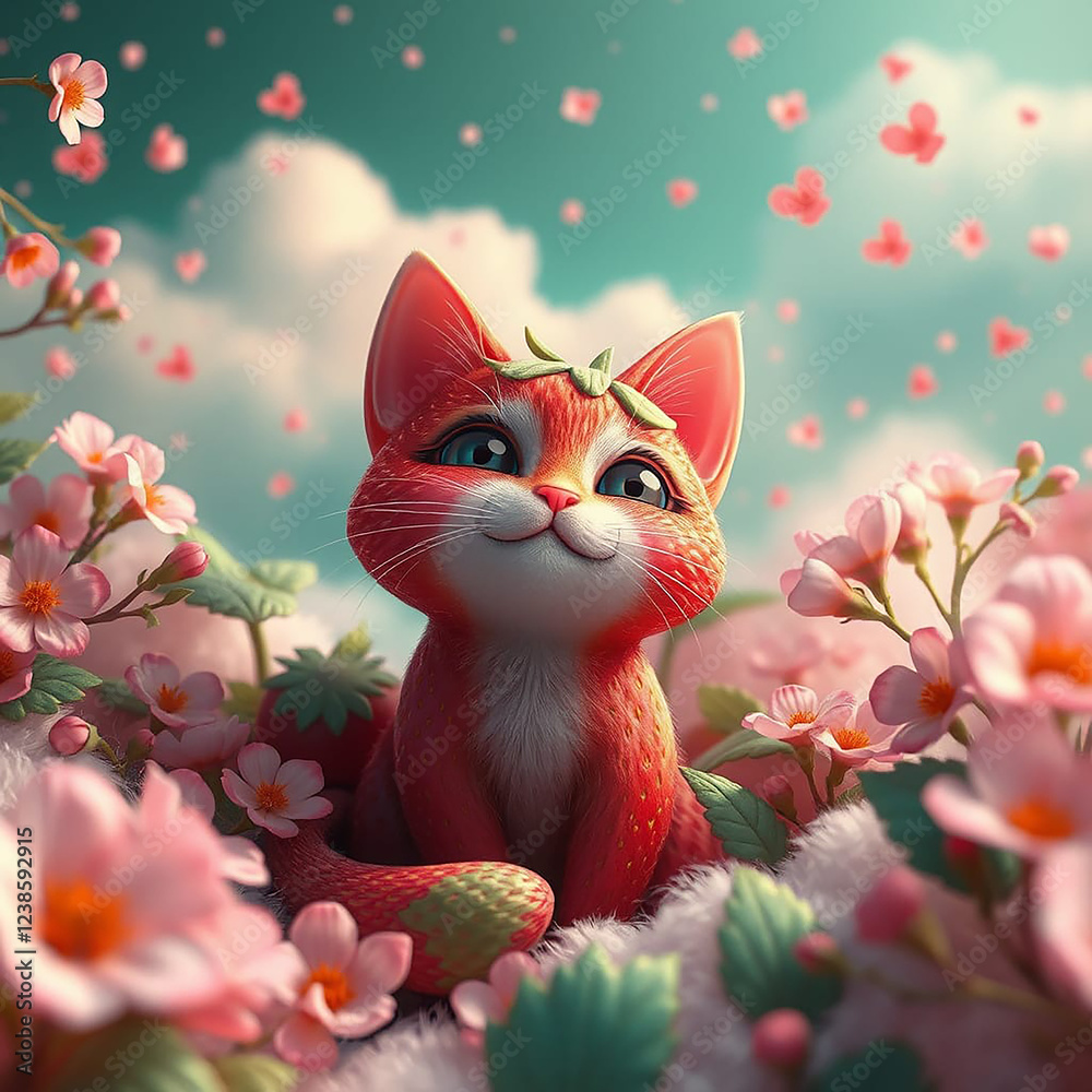 Fototapeta premium Fantasy image of a cute cat in a magical land. Rainbow, colors, macro, portrait.