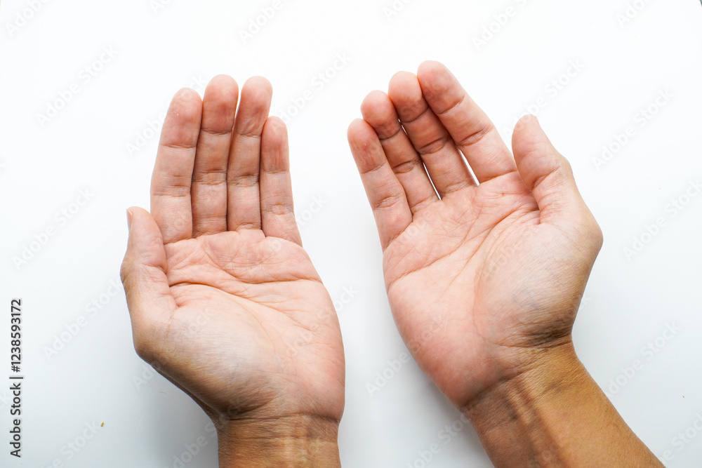 Two male palms front view, palms up. Isolate on a white background. Two hands holding, cherishing, caring about something, love, support, isolated on white background. Two male palms front view, palms up. Isolate on a white background. Two hands holding, cherishing, caring about something, love, support, isolated on white background.