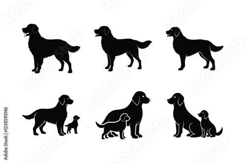 Golden Retriever silhouettes collection isolated on white