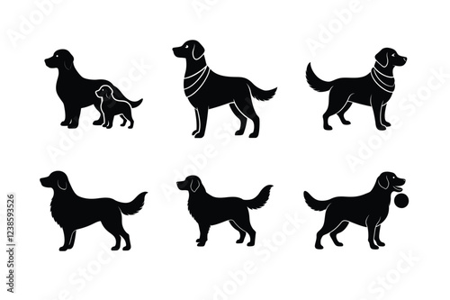 Golden Retriever dog silhouette set in black on white