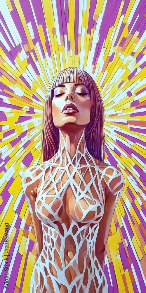 Abstract portrait of a female figure surrounded by vibrant colors and geometric patterns creates a striking visual experience in a contemporary art style Abstract portrait of a female figure surrounded by vibrant colors and geometric patterns creates a striking visual experience in a contemporary art style