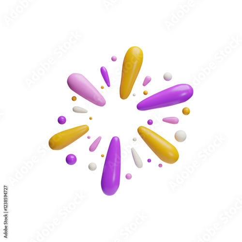 Sparkling light, firework explosion vector 3D pattern, sparkler bang purple and yellow colors, bursting salute sparks