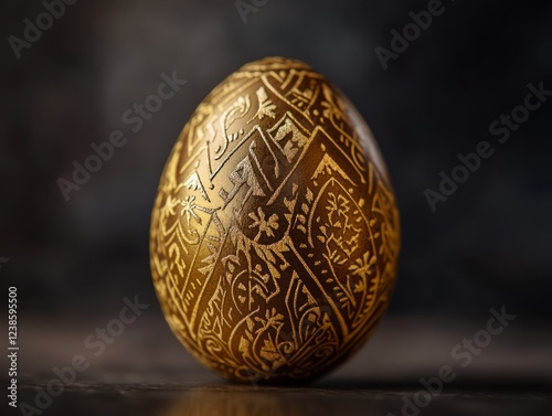 Decoratively crafted golden Easter egg showcasing intricate patterns and designs for holiday celebrations photo